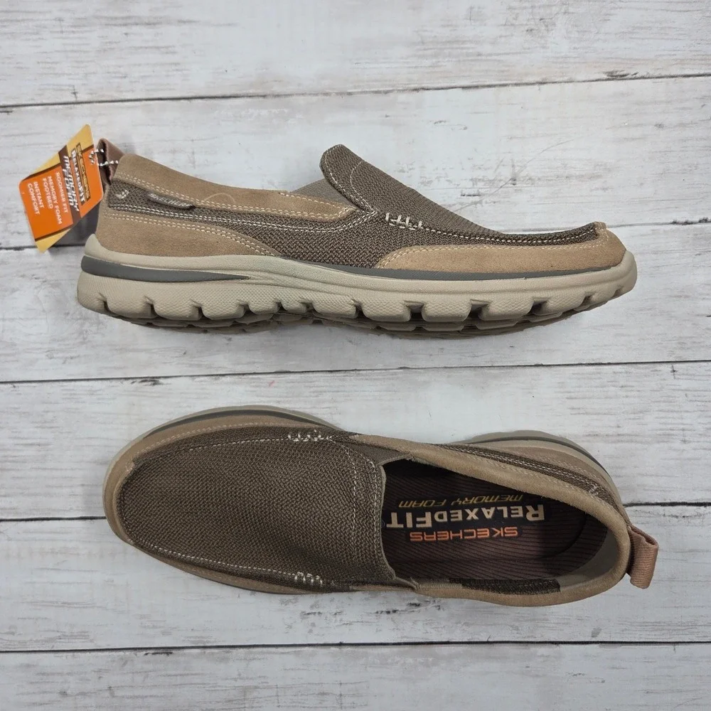 Skechers Superior Milford‎ Slip On Mens 11.5 Light Brown Leather Textile Loafer